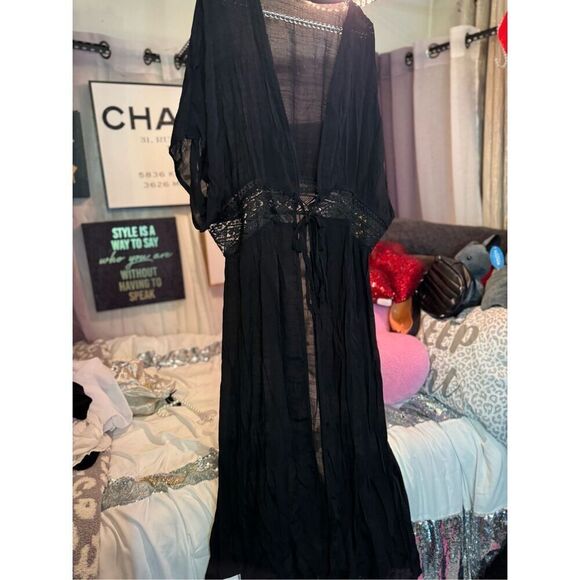 Black sheer lace tulam kimono coverup duster dress robe nwt 2xl fits plus - Picture 3 of 6